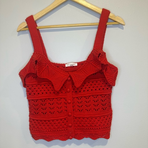 VICI AMORE COTTON CROCHET KNIT TOP - RED - Picture 6 of 12